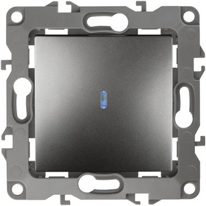 Изображение товара Выключатель встраиваемый одноклавишный с подсветкой (графит) ЭРА 12-1102-12