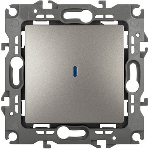 Изображение товара Выключатель встраиваемый одноклавишный с подсветкой (титан) ЭРА 12-1102-16