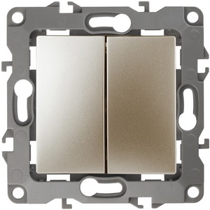 Изображение товара Выключатель встраиваемый двухклавишный (шампань) ЭРА 12-1104-04