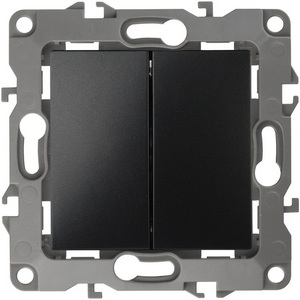 Изображение товара Выключатель встраиваемый двухклавишный (антрацит) ЭРА 12-1104-05