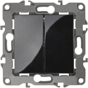 Изображение товара Выключатель встраиваемый двухклавишный (черный) ЭРА 12-1104-06