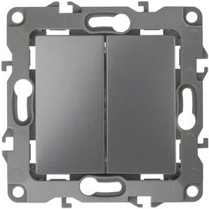Изображение товара Выключатель встраиваемый двухклавишный (графит) ЭРА 12-1104-12