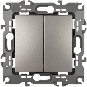 Изображение товара Выключатель встраиваемый двухклавишный (титан) ЭРА 12-1104-16