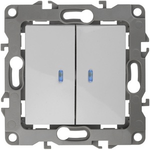 Изображение товара Выключатель встраиваемый двухклавишный с подсветкой (белый) ЭРА 12-1105-01
