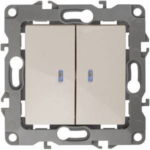 Изображение товара Выключатель встраиваемый двухклавишный с подсветкой (слоновая кость) ЭРА 12-1105-02