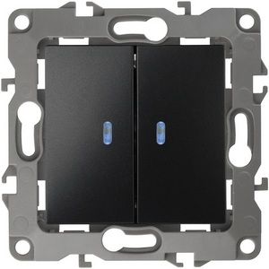 Изображение товара Выключатель встраиваемый двухклавишный с подсветкой (антрацит) ЭРА 12-1105-05