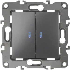 Изображение товара Выключатель встраиваемый двухклавишный с подсветкой (графит) ЭРА 12-1105-12