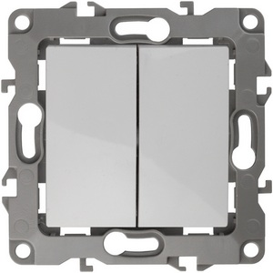 Изображение товара Проходной переключатель двухклавишный встраиваемый (белый) ЭРА 12-1106-01