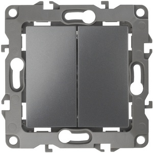 Изображение товара Проходной переключатель двухклавишный встраиваемый (графит) ЭРА 12-1106-12