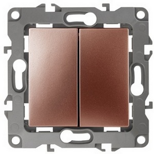 Изображение товара Проходной переключатель двухклавишный встраиваемый (медь) ЭРА 12-1106-14