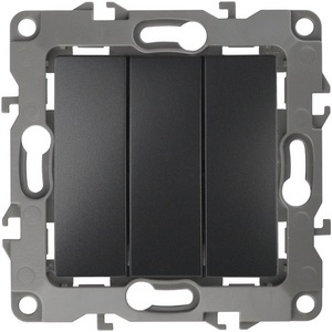 Изображение товара Выключатель встраиваемый трехклавишный (антрацит) ЭРА 12-1107-05