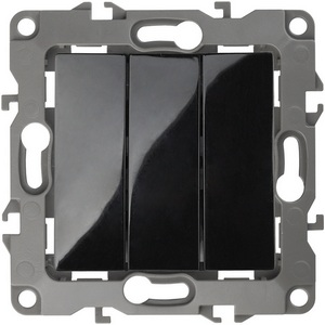 Изображение товара Выключатель встраиваемый трехклавишный (черный) ЭРА 12-1107-06