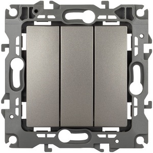 Изображение товара Выключатель встраиваемый трехклавишный (титан) ЭРА 12-1107-16