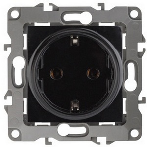 Изображение товара Розетка встраиваемая с заземлением (черный) ЭРА 12-2001-06