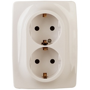 Изображение товара Розетка встраиваемая двойная с заземлением (слоновая кость) ЭРА 12-2006-02