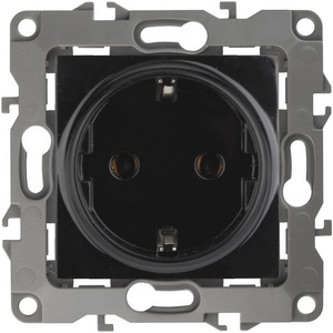 Изображение товара Розетка встраиваемая с заземлением (черный) ЭРА 12-2101-06