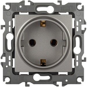 Изображение товара Розетка встраиваемая с заземлением (титан) ЭРА 12-2101-16