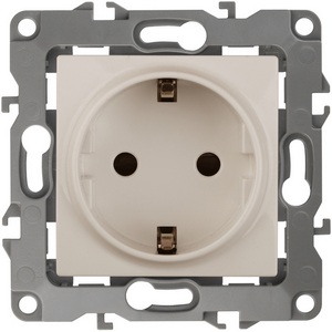 Изображение товара Розетка встраиваемая с заземлением и шторками (слоновая кость) ЭРА 12-2102-02