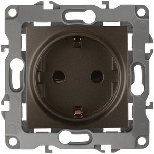 Изображение товара Розетка встраиваемая с заземлением и шторками (бронза) ЭРА 12-2102-13