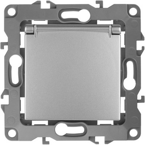 Изображение товара Розетка встраиваемая с заземлением, шторками и крышкой (алюминий) ЭРА 12-2103-03