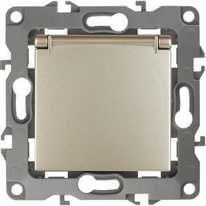 Изображение товара Розетка встраиваемая с заземлением, шторками и крышкой (шампань) ЭРА 12-2103-04