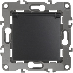 Изображение товара Розетка встраиваемая с заземлением, шторками и крышкой (антрацит) ЭРА 12-2103-05