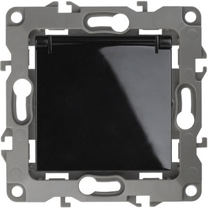 Изображение товара Розетка встраиваемая с заземлением, шторками и крышкой (черный) ЭРА 12-2103-06