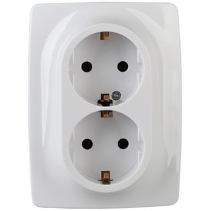 Изображение товара Розетка встраиваемая двойная с заземлением (белый) ЭРА 12-2106-01