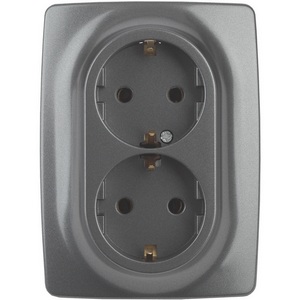 Изображение товара Розетка встраиваемая двойная с заземлением (графит) ЭРА 12-2106-12