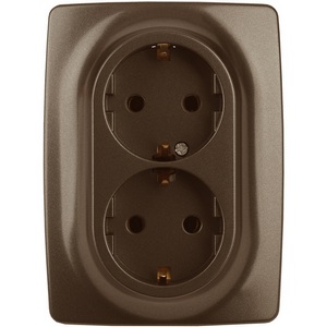 Изображение товара Розетка встраиваемая двойная с заземлением (бронза) ЭРА 12-2106-13