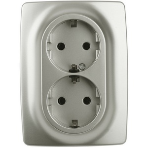 Изображение товара Розетка встраиваемая двойная с заземлением (перламутровый) ЭРА 12-2106-15