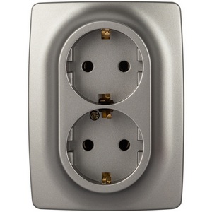 Изображение товара Розетка встраиваемая двойная с заземлением (титан) ЭРА 12-2106-16