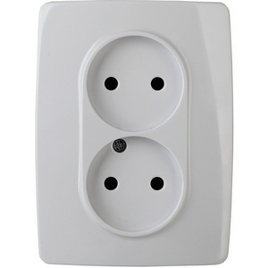 Изображение товара Розетка встраиваемая двойная без заземления (белый) ЭРА 12-2107-01