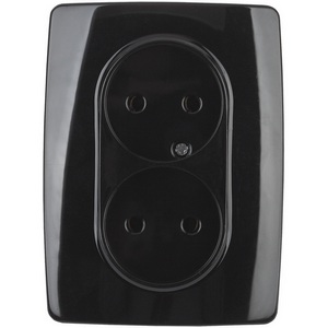 Изображение товара Розетка встраиваемая двойная без заземления (черный) ЭРА 12-2107-06