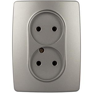 Изображение товара Розетка встраиваемая двойная без заземления (титан) ЭРА 12-2107-16