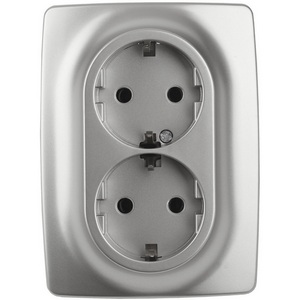 Изображение товара Розетка встраиваемая двойная с заземлением и шторками (алюминий) ЭРА 12-2108-03