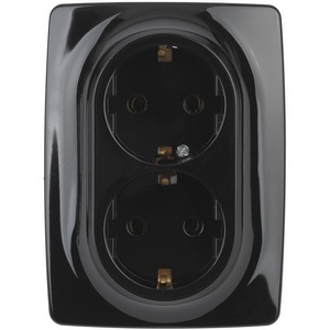 Изображение товара Розетка встраиваемая двойная с заземлением и шторками (черный) ЭРА 12-2108-06