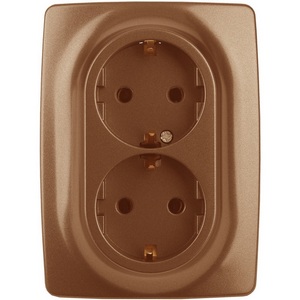 Изображение товара Розетка встраиваемая двойная с заземлением и шторками (медь) ЭРА 12-2108-14