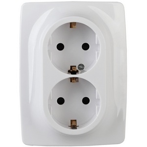 Изображение товара Розетка встраиваемая двойная с заземлением (белый) ЭРА 12-2116-01