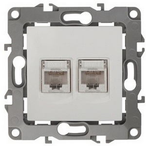 Изображение товара Розетка встраиваемая двойная Ethernet RJ-45 (слоновая кость) ЭРА 12-3108-02