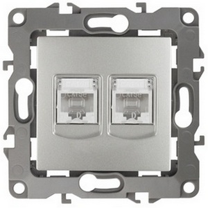 Изображение товара Розетка встраиваемая двойная Ethernet RJ-45 (алюминий) ЭРА 12-3108-03