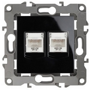 Изображение товара Розетка встраиваемая двойная Ethernet RJ-45 (черный) ЭРА 12-3108-06
