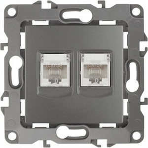Изображение товара Розетка встраиваемая двойная Ethernet RJ-45 (графит) ЭРА 12-3108-12