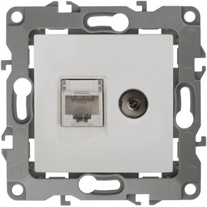 Изображение товара ТВ-розетка встраиваемая и Ethernet RJ-45 (белый) ЭРА 12-3110-01