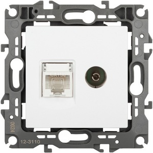 Изображение товара ТВ-розетка встраиваемая и Ethernet RJ-45 (белый матовый) ЭРА 12-3110-01М
