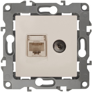 Изображение товара ТВ-розетка встраиваемая и Ethernet RJ-45 (слоновая кость) ЭРА 12-3110-02