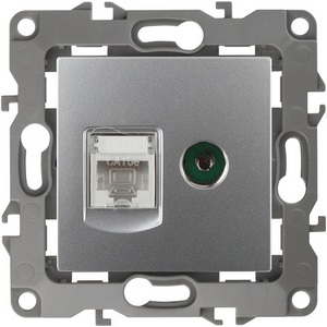 Изображение товара ТВ-розетка встраиваемая и Ethernet RJ-45 (алюминий) ЭРА 12-3110-03