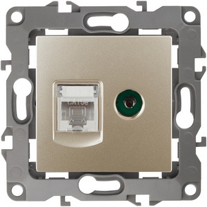 Изображение товара ТВ-розетка встраиваемая и Ethernet RJ-45 (шампань) ЭРА 12-3110-04