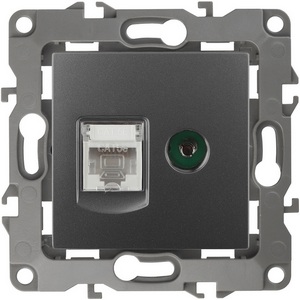 Изображение товара ТВ-розетка встраиваемая и Ethernet RJ-45 (графит) ЭРА 12-3110-12