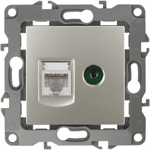 Изображение товара ТВ-розетка встраиваемая и Ethernet RJ-45 (перламутровый) ЭРА 12-3110-15